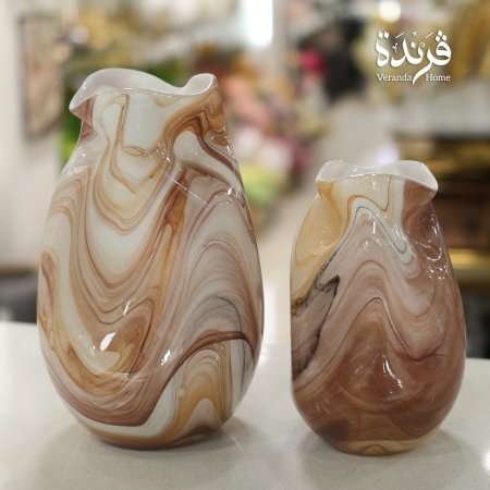 مزهرية زجاج الماني بيج وبني